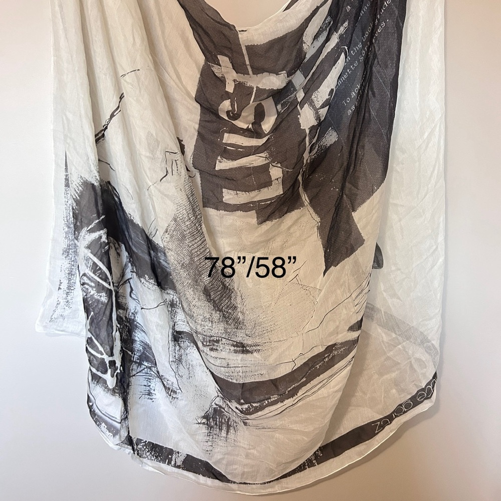 Annette Gortz Large Cotton Silk Gray Sheer Scarf - Picture 7 of 7